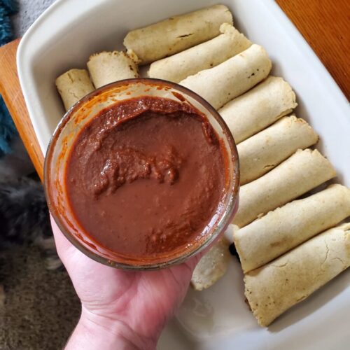 Enchiladas w/ Rice, Black Beans, & Red Chilis