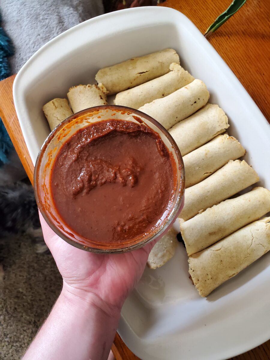 Enchiladas w/ Rice, Black Beans, & Red Chilis