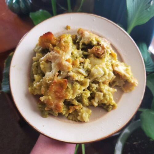 Macaroni and Cheese w/ Spinach & Squash Salsa Verde