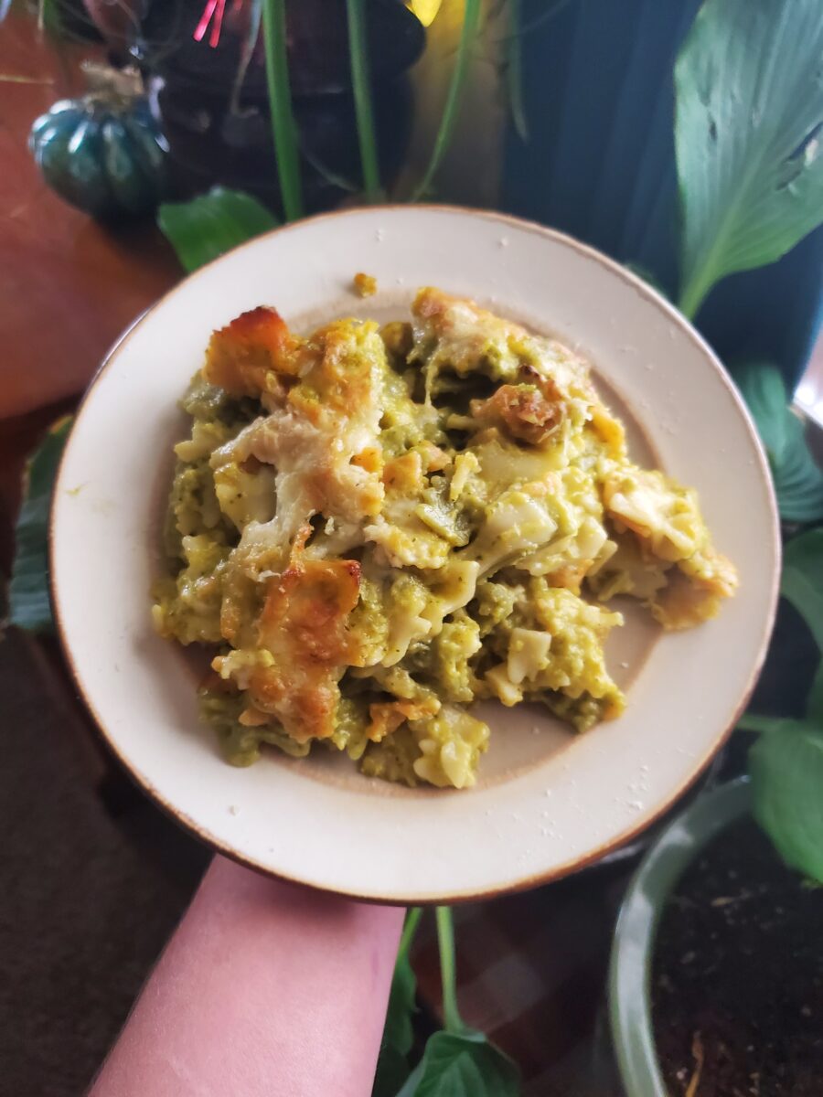 Macaroni and Cheese w/ Spinach & Squash Salsa Verde