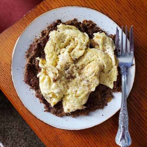 Scrambled Eggs w/ Cinnamon Roasted Squash Lentils