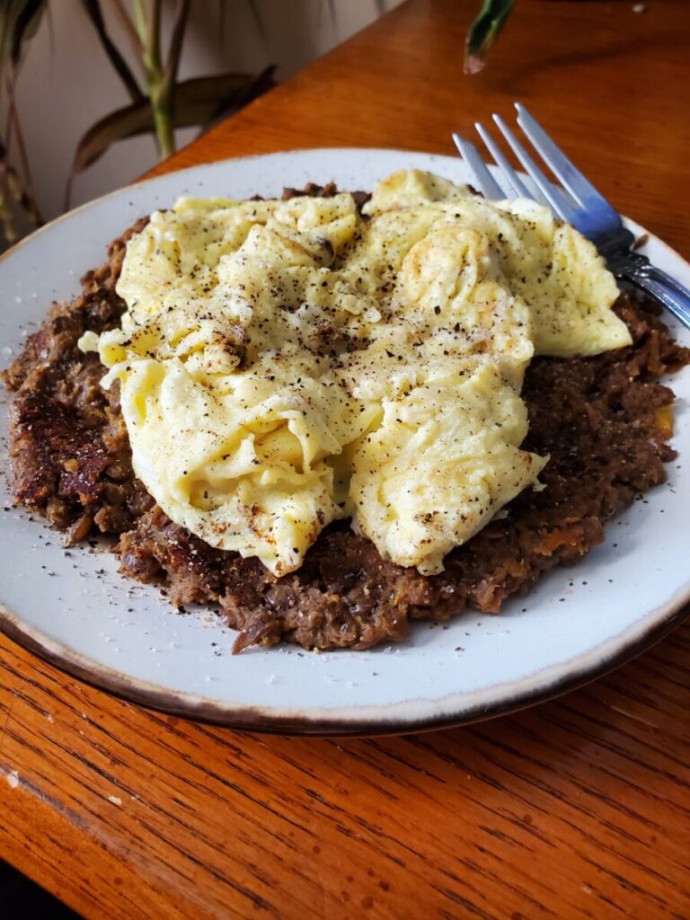 Scrambled Eggs w/ Cinnamon Roasted Squash Lentils