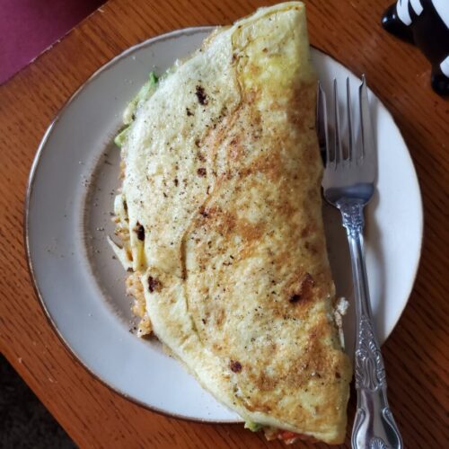 Omelette w/ Squash, Brown Rice & Avocados