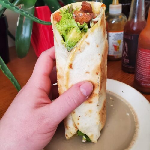 Burrito w/ Sweet Potatoes, Mesclun, & Avocados