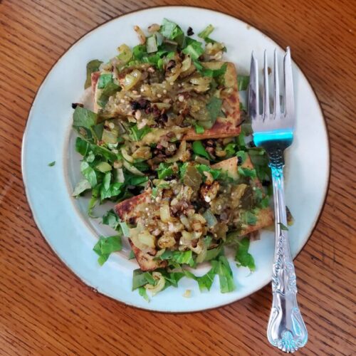 Salad w/ Tofu Steak & Tomatillo Salsa