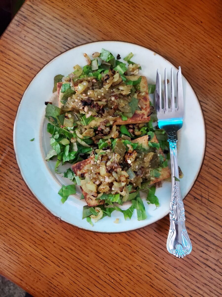 Salad w/ Tofu Steak & Tomatillo Salsa