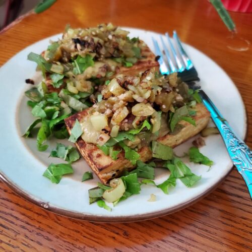 Salad w/ Tofu Steak & Tomatillo Salsa