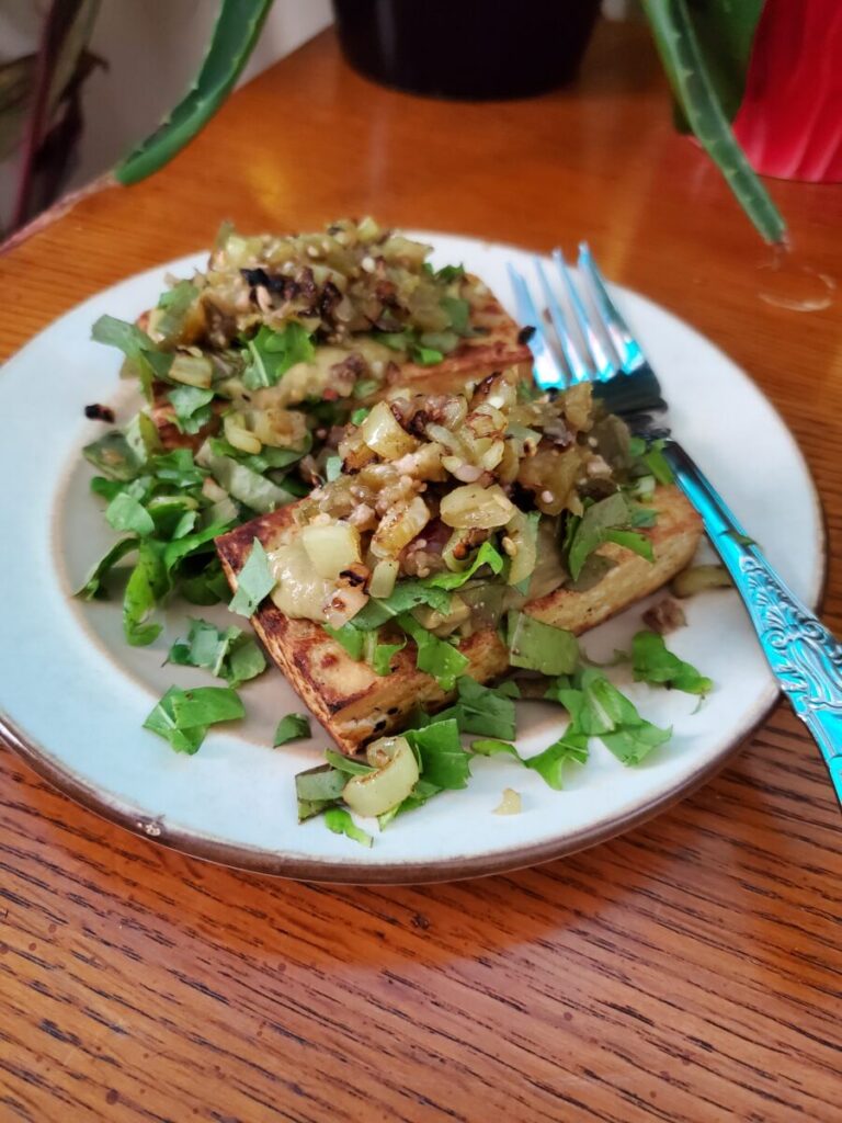 Salad w/ Tofu Steak & Tomatillo Salsa