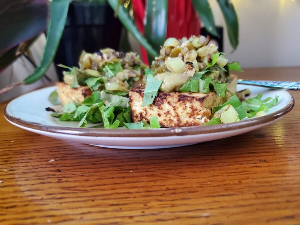 Salad w/ Tofu Steak & Tomatillo Salsa