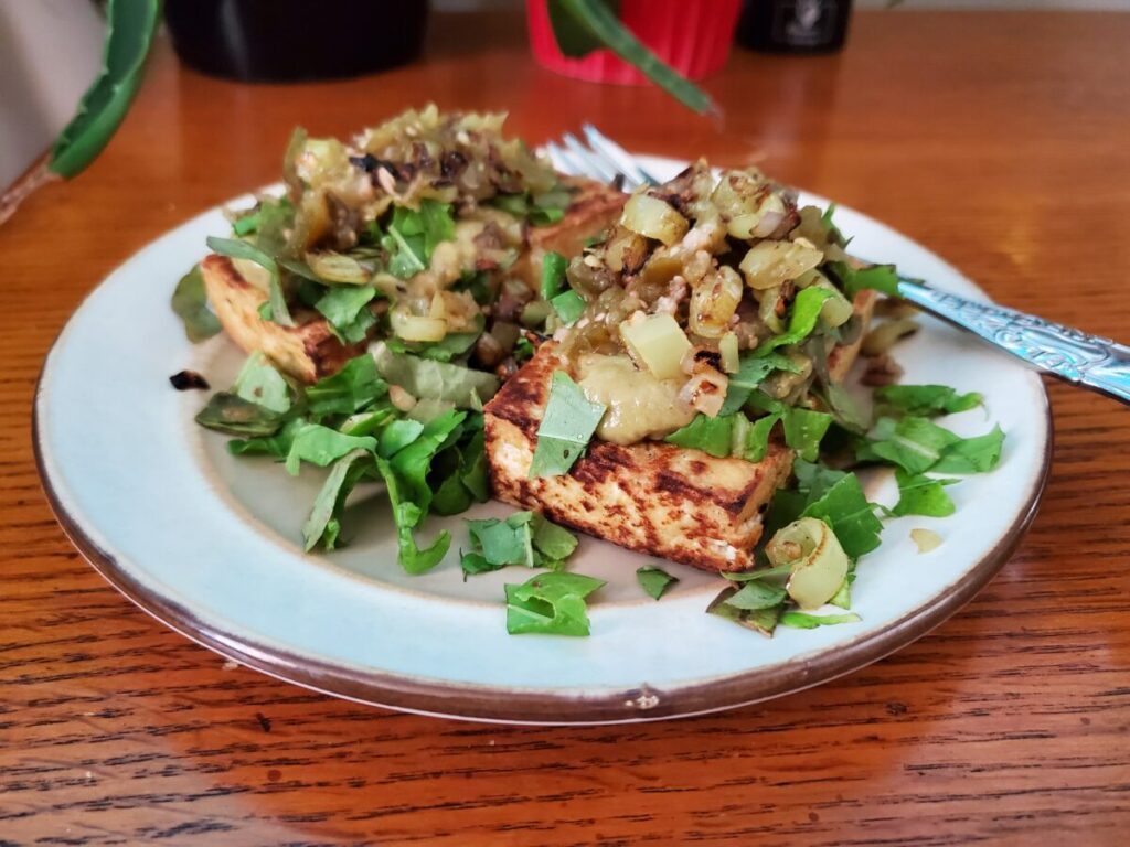 Salad w/ Tofu Steak & Tomatillo Salsa