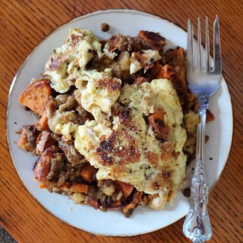 Scrambled Eggs w/ Sweet Potato & Pumpkin Lentils