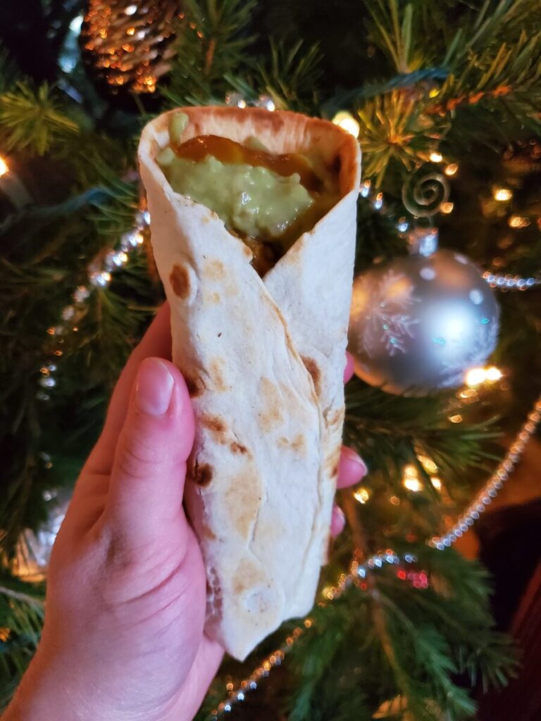 Christmas Leftover Burrito w/ Pumpkin Rice & Mashed Potatoes