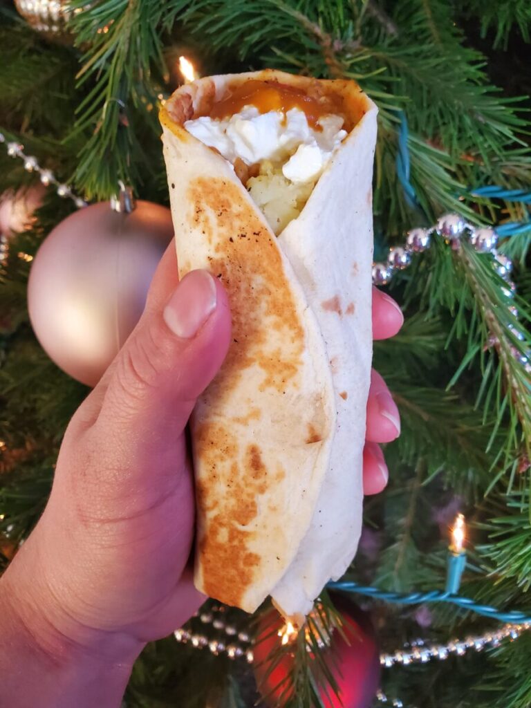 Christmas Leftover Burrito w/ Pumpkin Rice & Mashed Potatoes