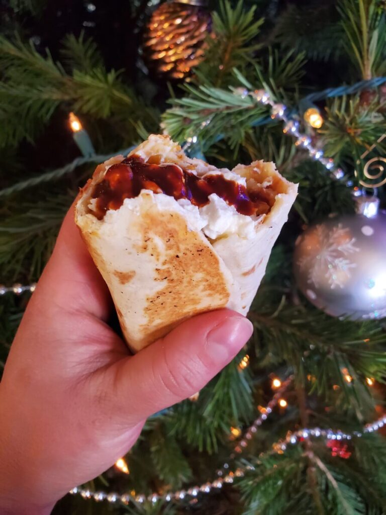 Christmas Leftover Burrito w/ Pumpkin Rice & Mashed Potatoes