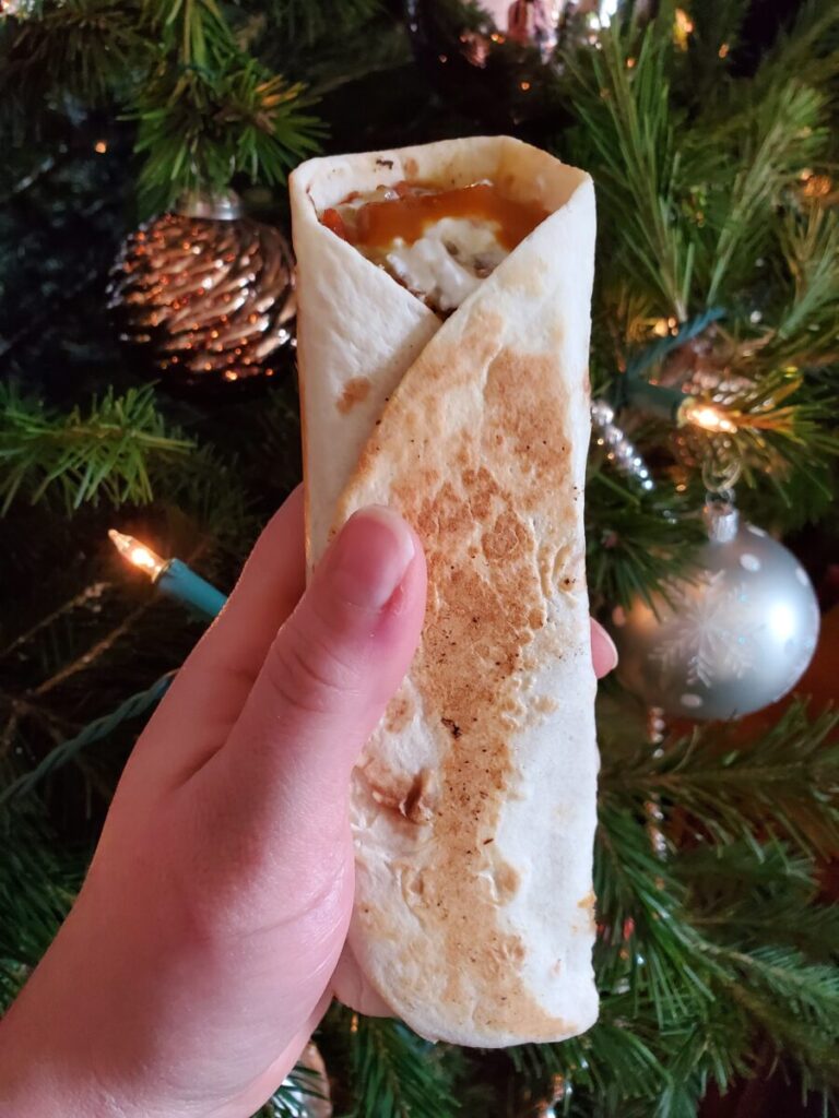 Christmas Leftover Burrito w/ Pumpkin Rice & Mashed Potatoes