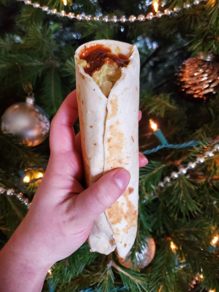 Christmas Leftover Burrito w/ Pumpkin Rice & Mashed Potatoes