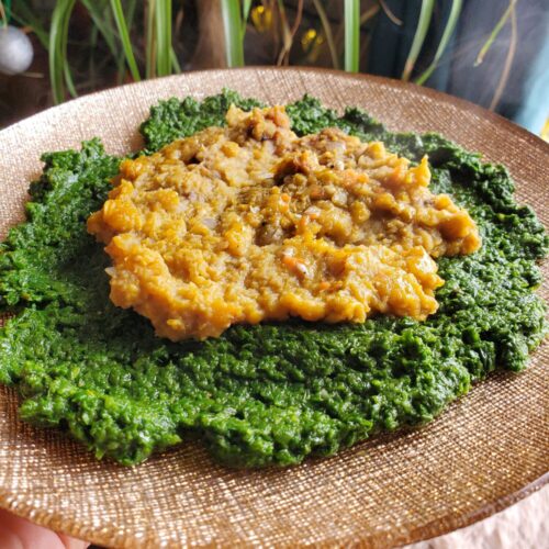 Salad w/ Ethiopian Lentils & Sautéed Spinach