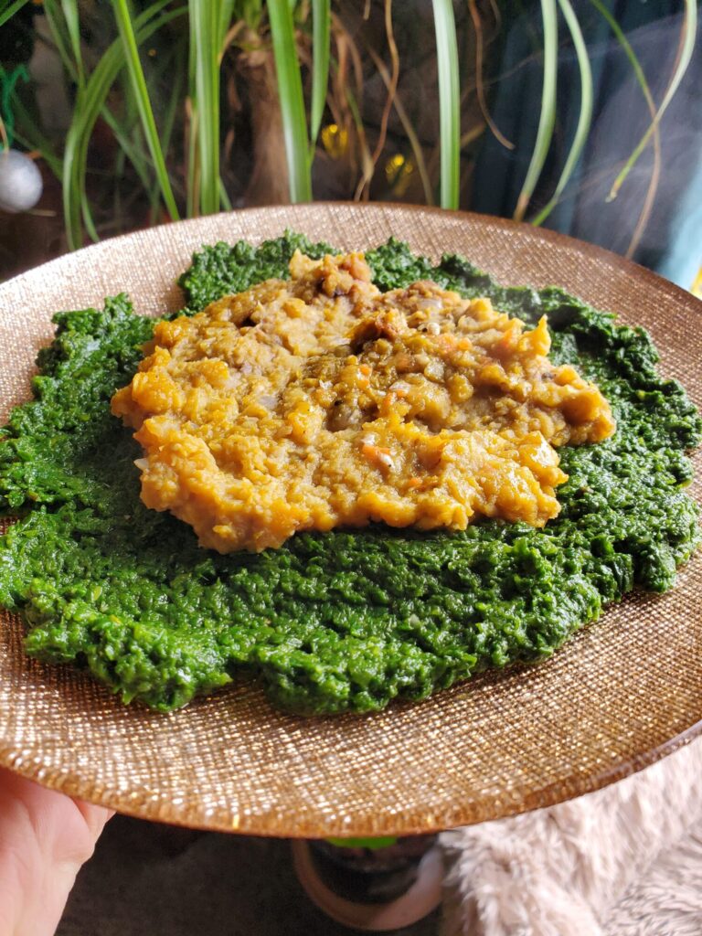 Salad w/ Ethiopian Lentils & Sautéed Spinach