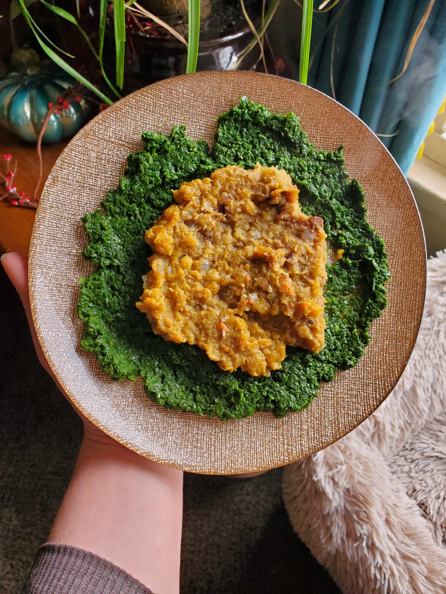 Salad w/ Ethiopian Lentils & Sautéed Spinach