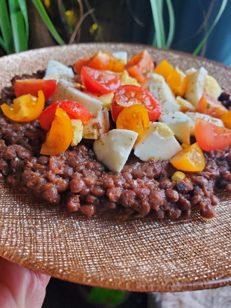 Salad w/ Black Lentils, Hardboiled Eggs, & Tomatoes