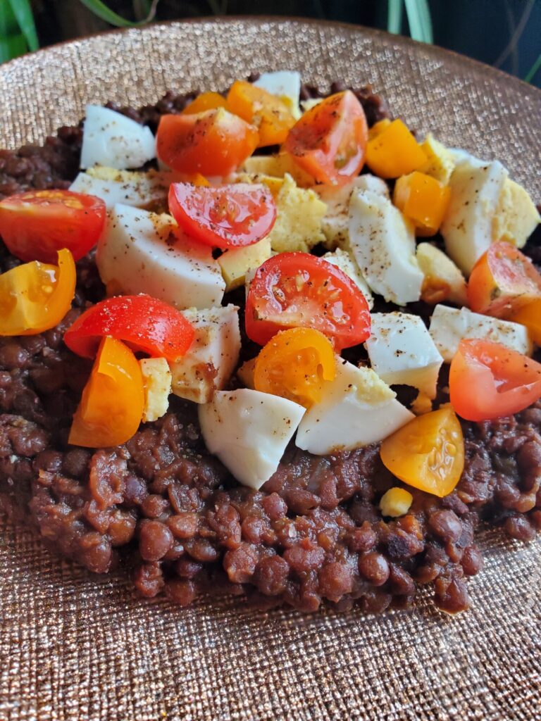 Salad w/ Black Lentils, Hardboiled Eggs, & Tomatoes