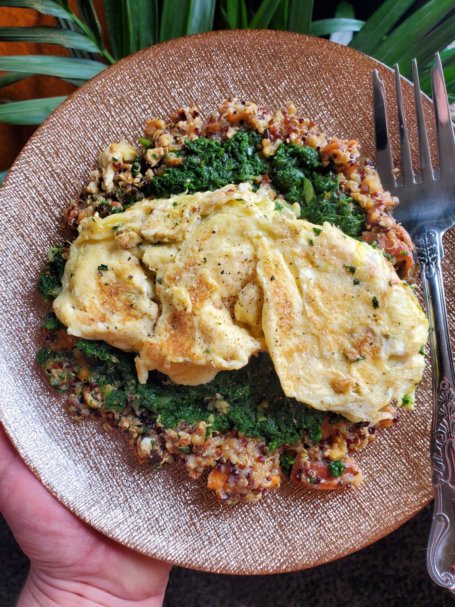 Scrambled Eggs w/ Quinoa & Sautéed Spinach - Catfish Out of Water