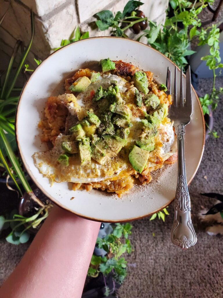 Fried Eggs w/ Squash, Brown Rice & Avocados