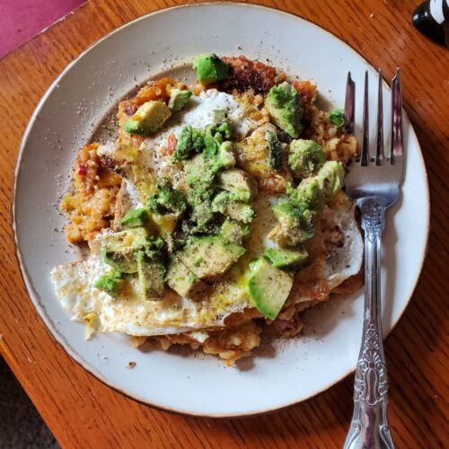 Fried Eggs w/ Squash, Brown Rice & Avocados