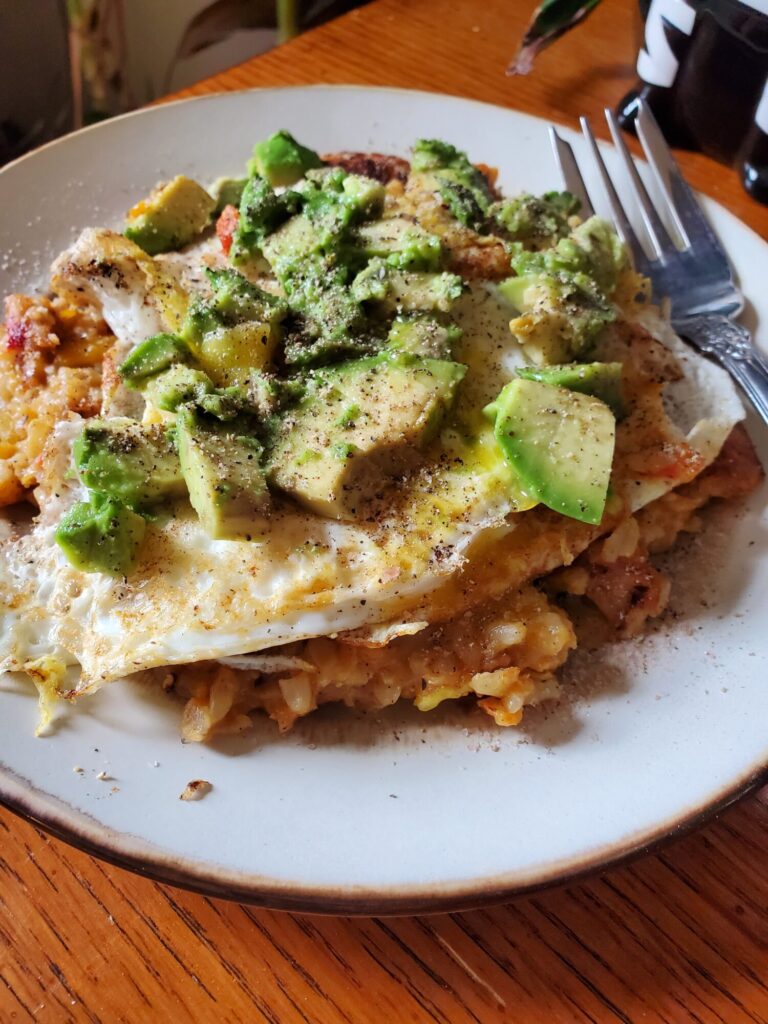 Fried Eggs w/ Squash, Brown Rice & Avocados