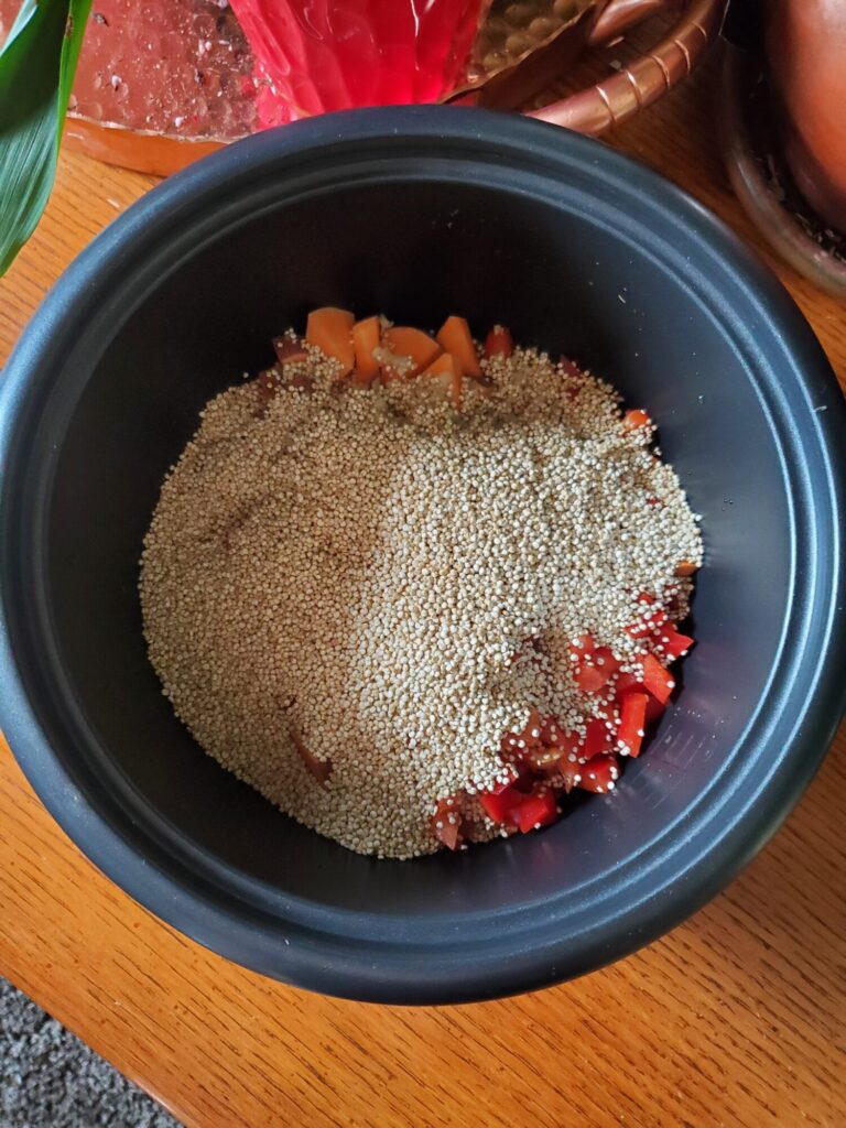 Quinoa w/ Sweet Potatoes, Spinach, & Ginger, Bell Pepper Quinoa