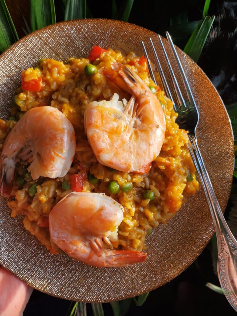 Paella w/ Brown Rice, Saffron, & Shrimp