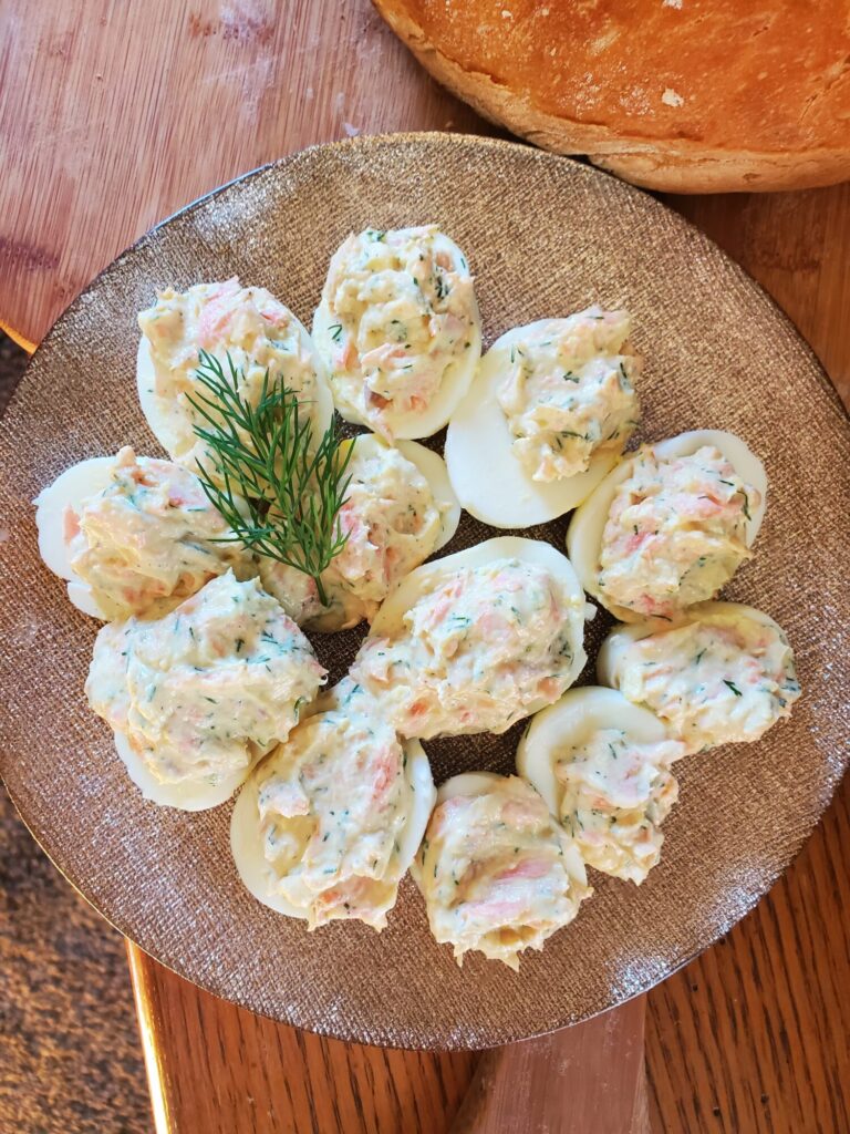 Mayonnaise-Free Deviled Eggs w/ Salmon & Dill