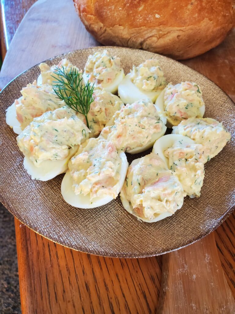 Mayonnaise-Free Deviled Eggs w/ Salmon & Dill