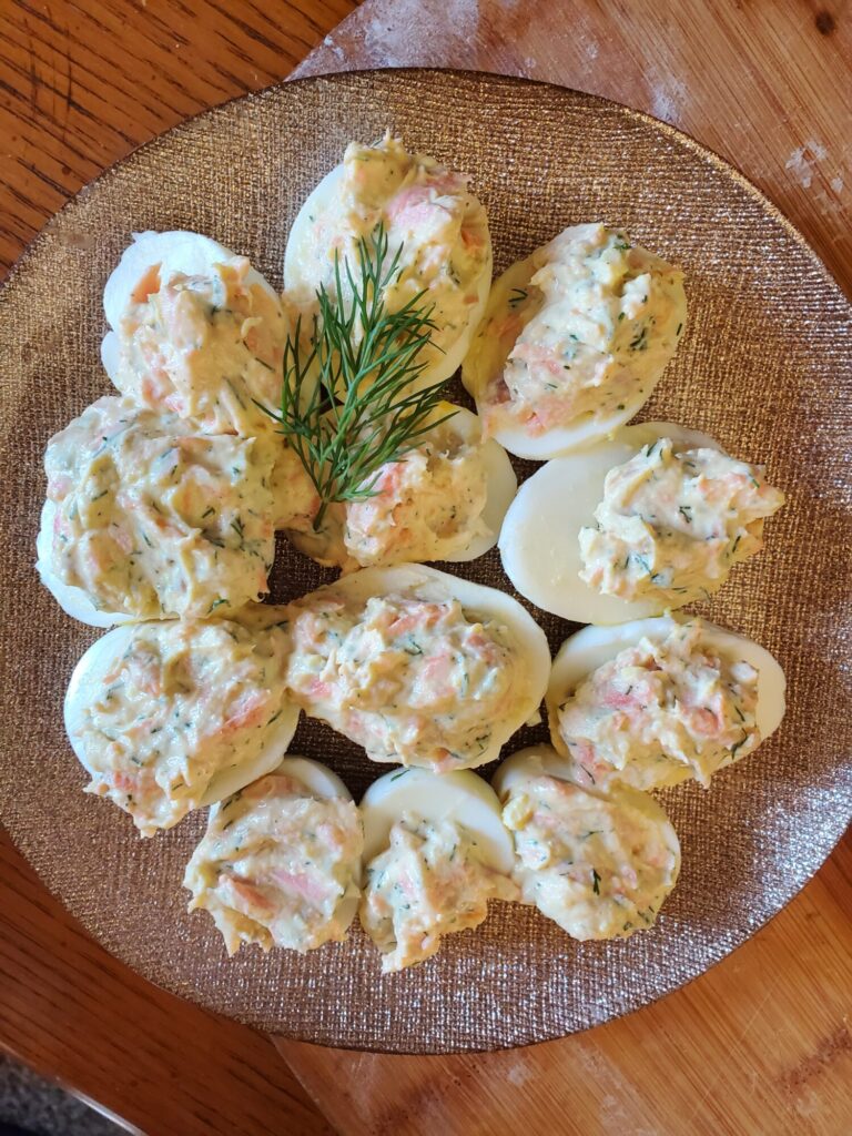 Mayonnaise-Free Deviled Eggs w/ Salmon & Dill