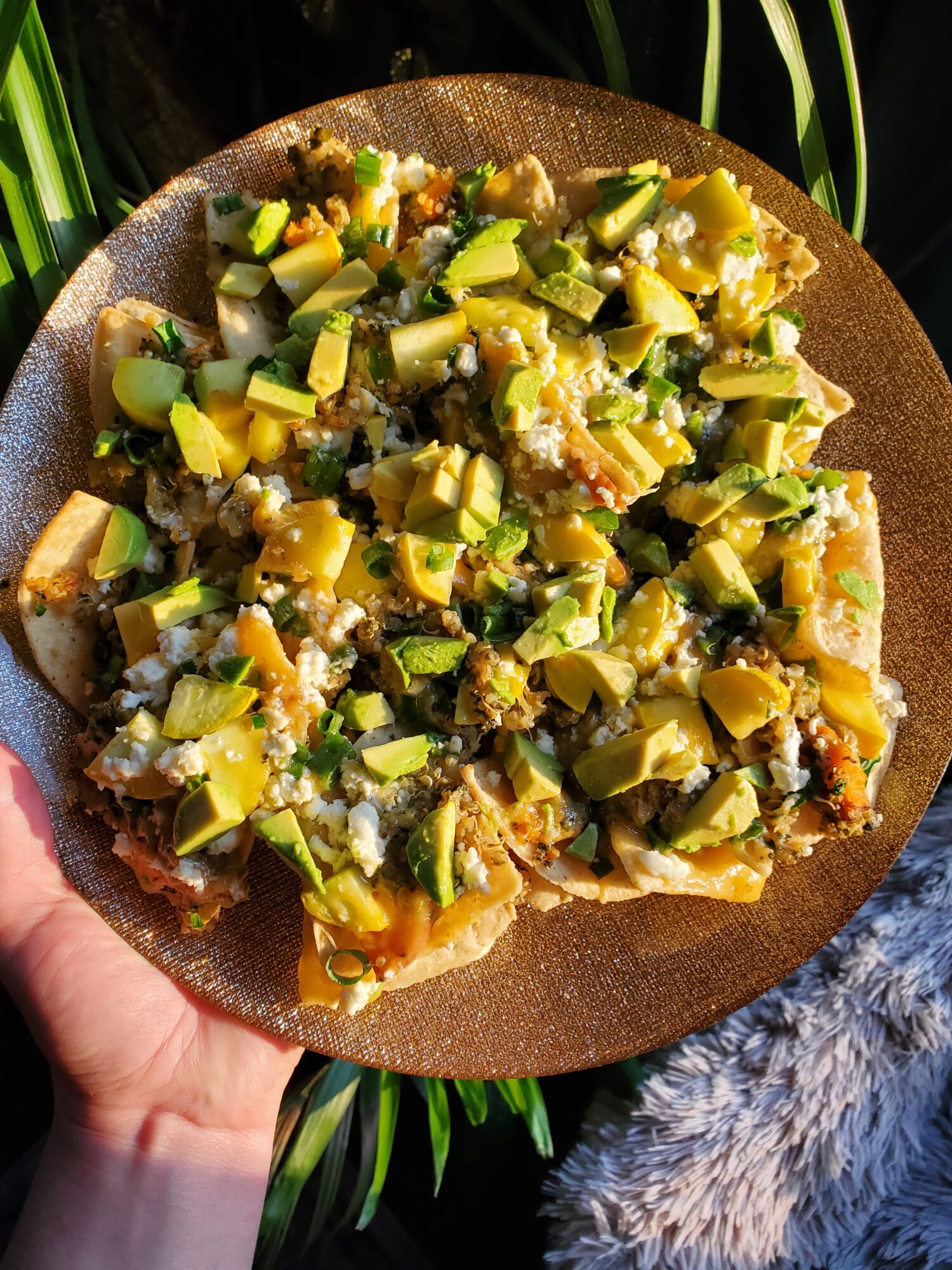 Nachos w/ Quinoa, Yellow Squash & Green Onions