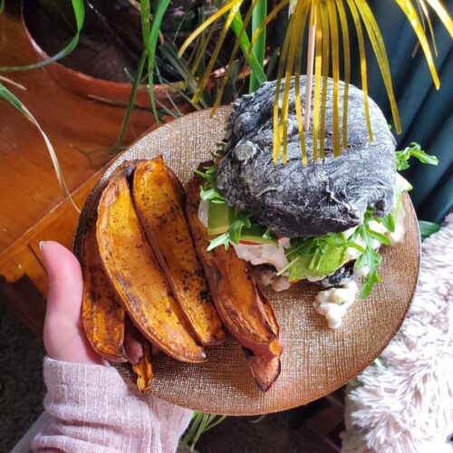 Salmon Burgers w/ Squid Ink Buns & Tartar Sauce