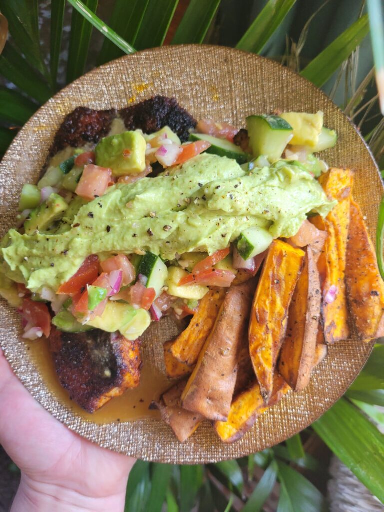 Blackened Tilapia w/ Avocado Salsa & Dip