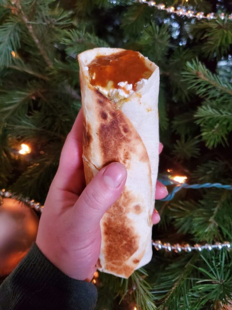 Christmas Leftover Burrito w/ Pumpkin Rice & Mashed Potatoes