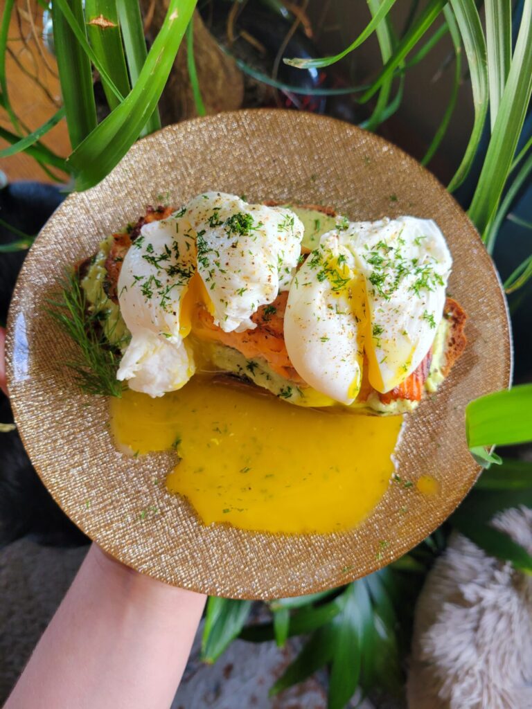 Bruschetta w/ Salmon, Poached Egg, & Avocado Dip