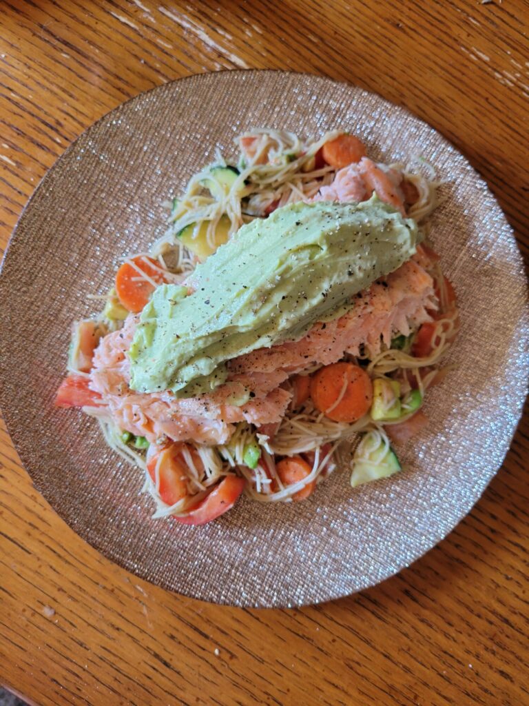 Salad w/ Salmon, Vermicelli, & Avocado Dip