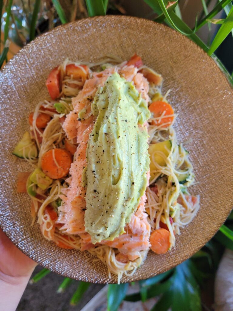 Salad w/ Salmon, Vermicelli, & Avocado Dip