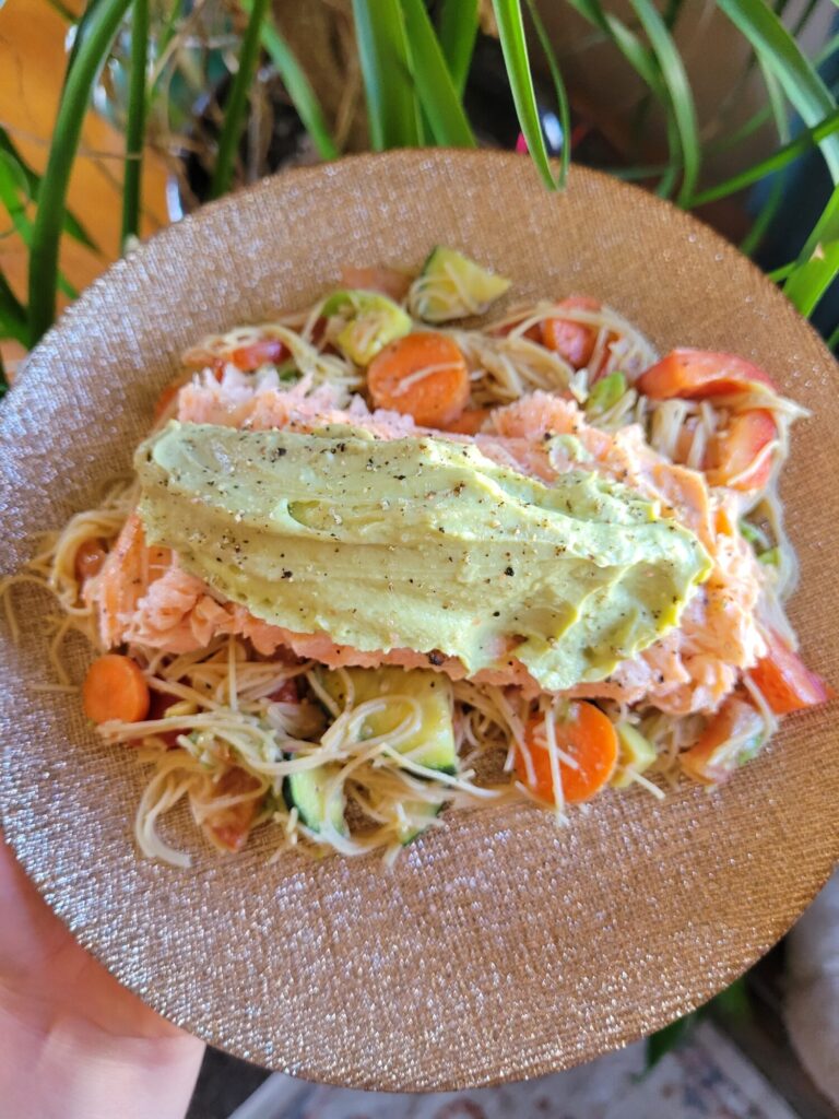 Salad w/ Salmon, Vermicelli, & Avocado Dip