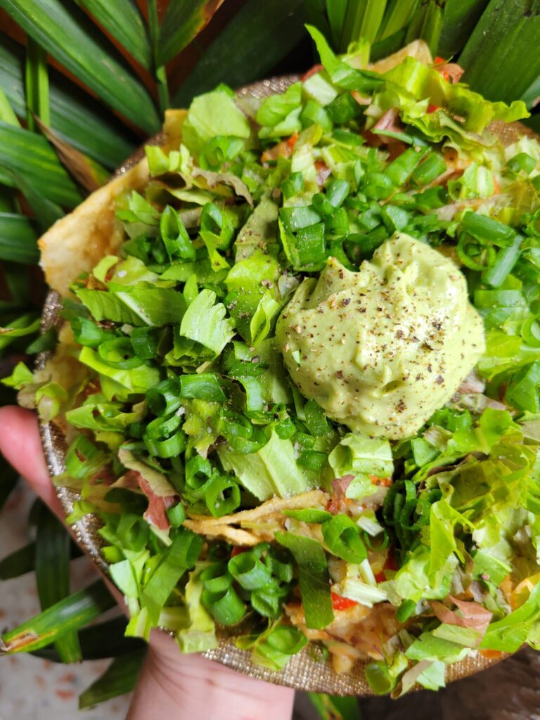 Nachos w/ Vermicelli, Lettuce, & Avocado Dip