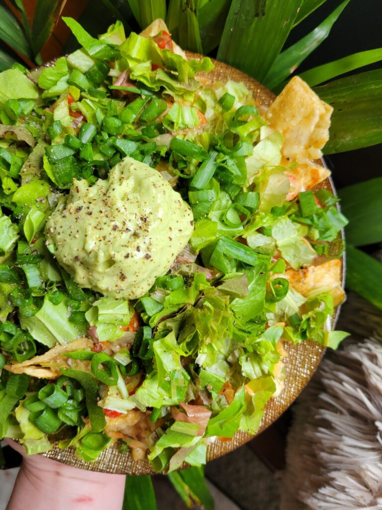 Nachos w/ Vermicelli, Lettuce, & Avocado Dip