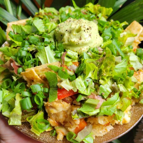 Nachos w/ Vermicelli, Lettuce, & Avocado Dip