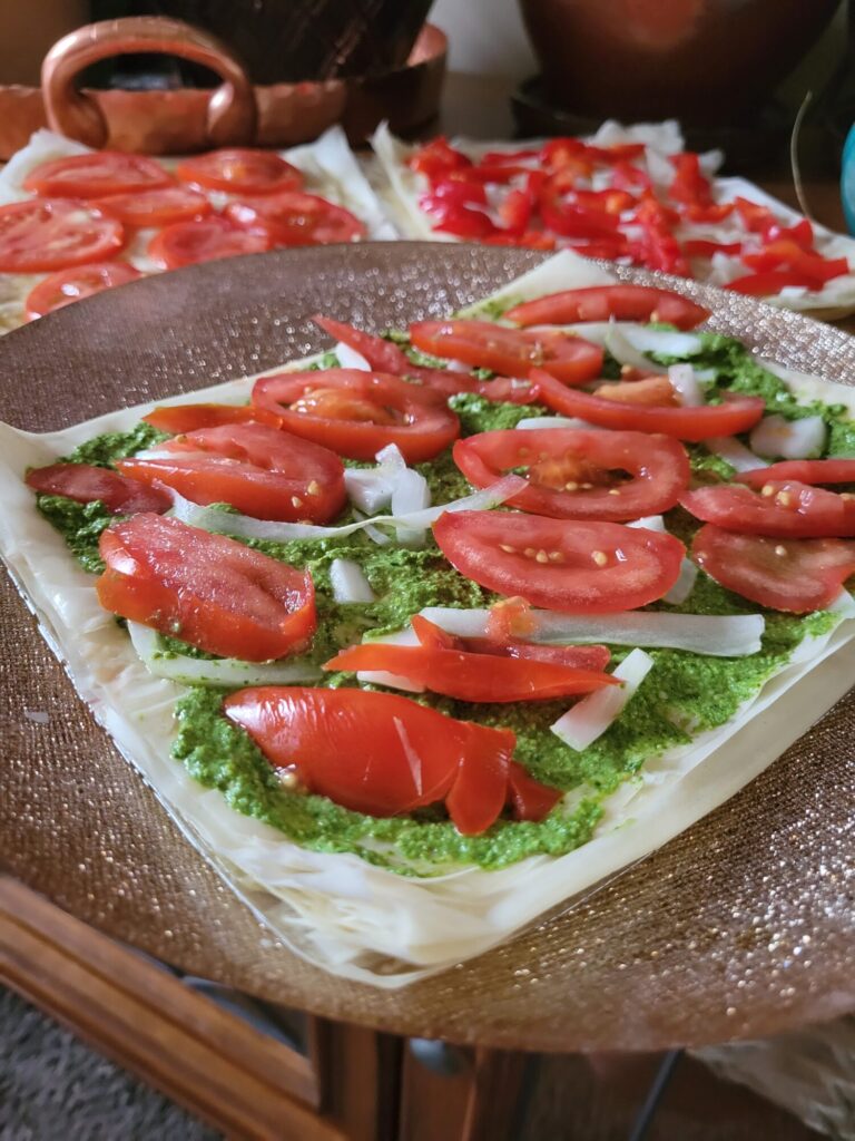 BBQ Phyllo Dough Pizza w/ Tomatoes & Mozzarella