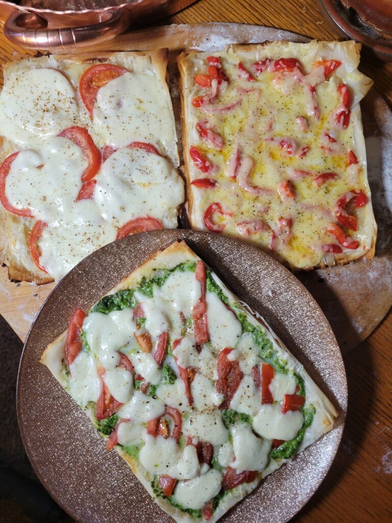 BBQ Phyllo Dough Pizza w/ Tomatoes & Mozzarella
