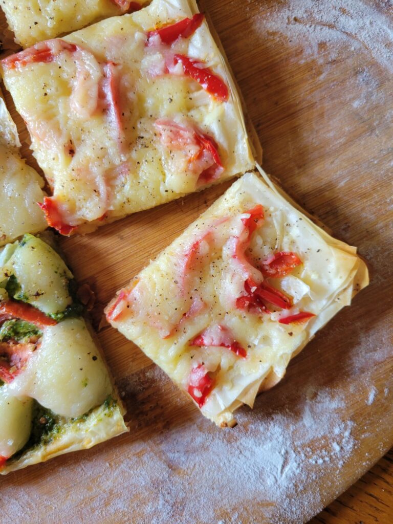 BBQ Phyllo Dough Pizza w/ Tomatoes & Mozzarella