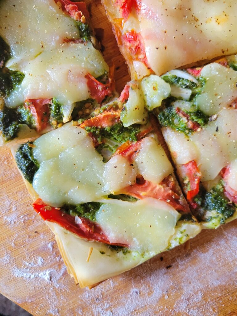 BBQ Phyllo Dough Pizza w/ Tomatoes & Mozzarella