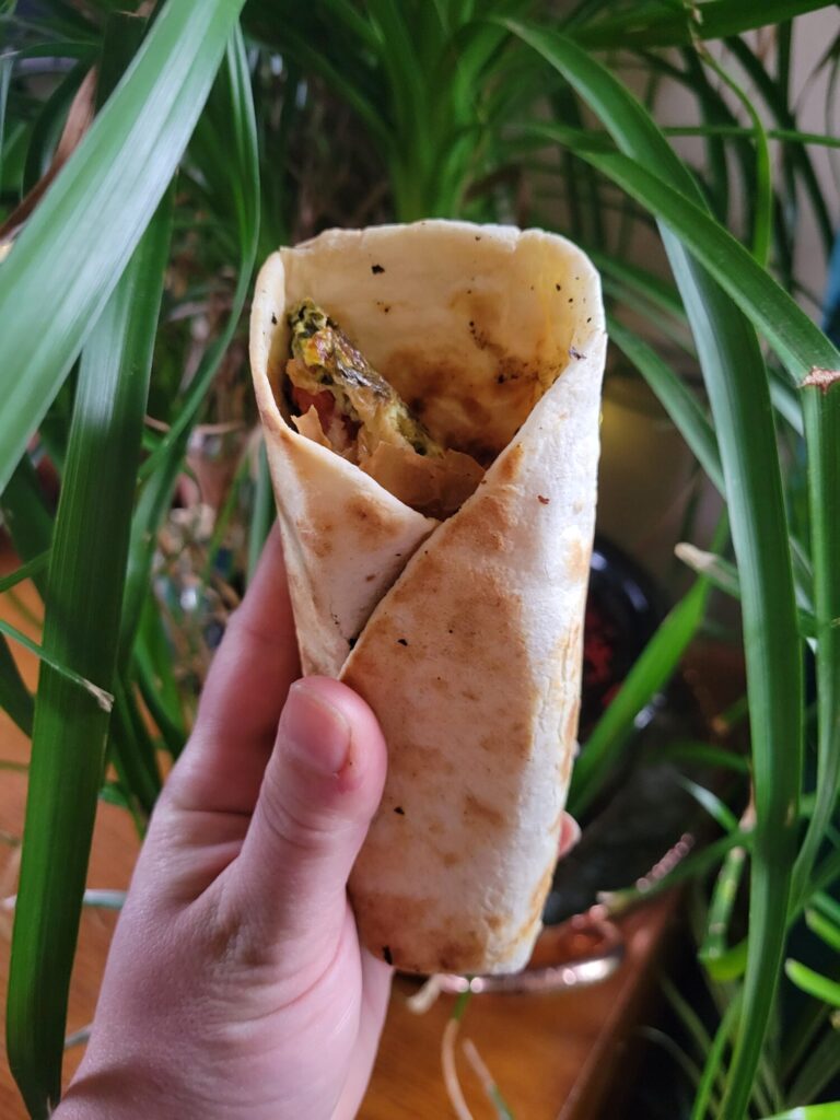 Burrito w/ Spinach Pie & Avocado Dip